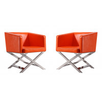 Manhattan Comfort 2-AC050-OR Hollywood Orange and Polished Chrome Faux Leather Lounge Accent Chair (Set of 2)